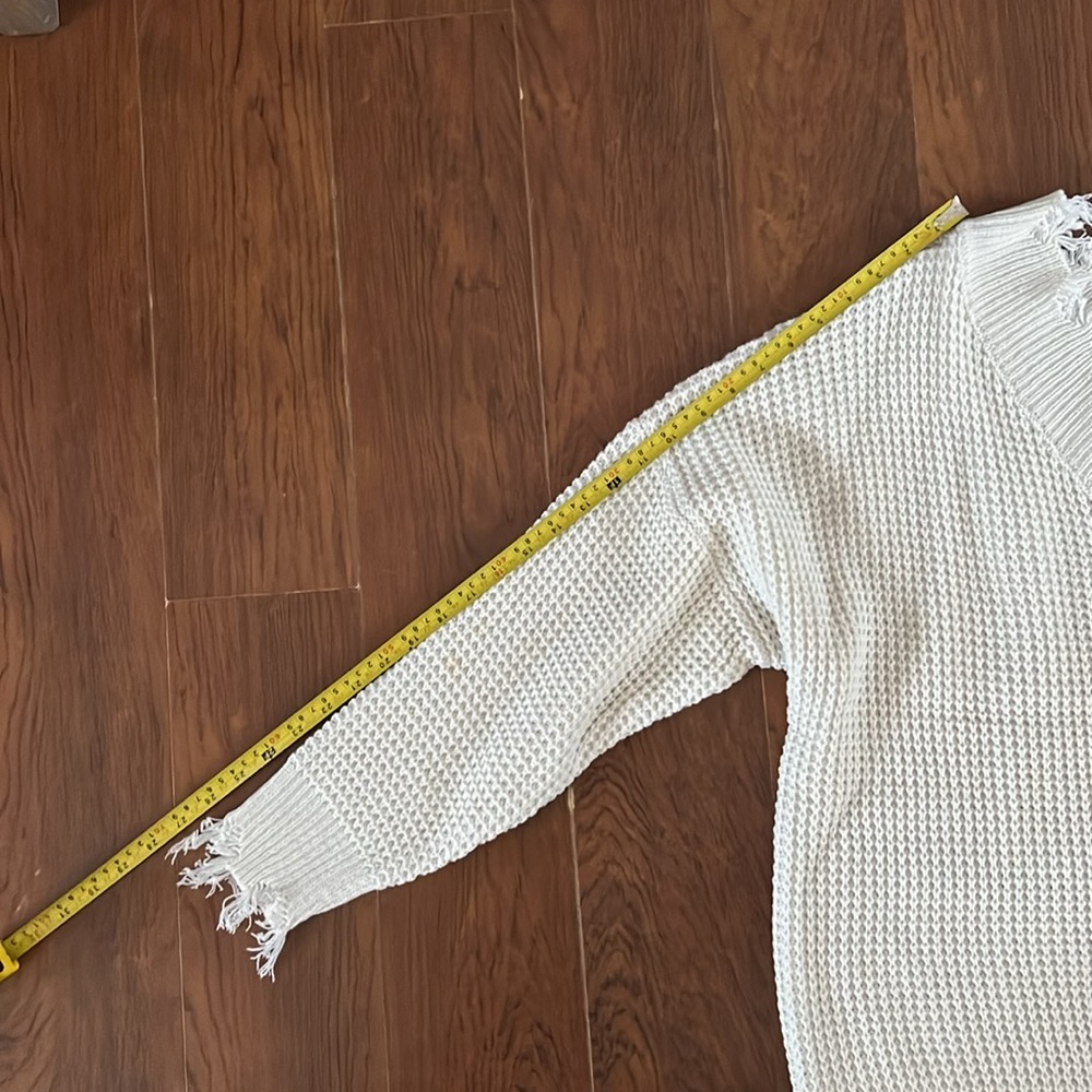 Zenana distresses v neck waffle knit sweater 2X - Picture 7 of 9